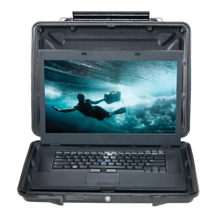 Open, black Pelican™ 1095CC Hardback™ Laptop Case w/ display laptop